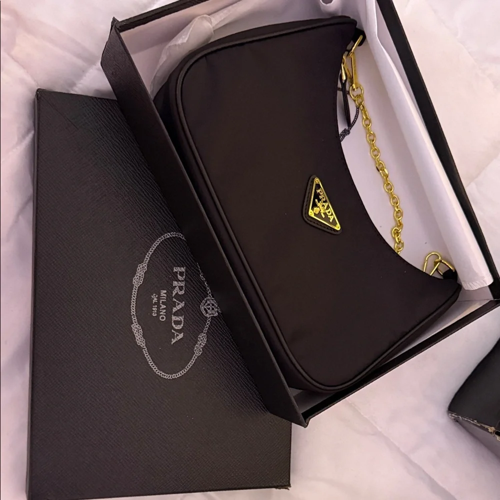 Prada Black Bag with Gold Chain Detail - Picture 1 of 1